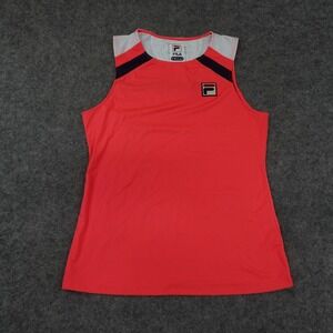 Fila Top Womens Small Pink White Athleisure Activewear Logo Sleeveless Tennis